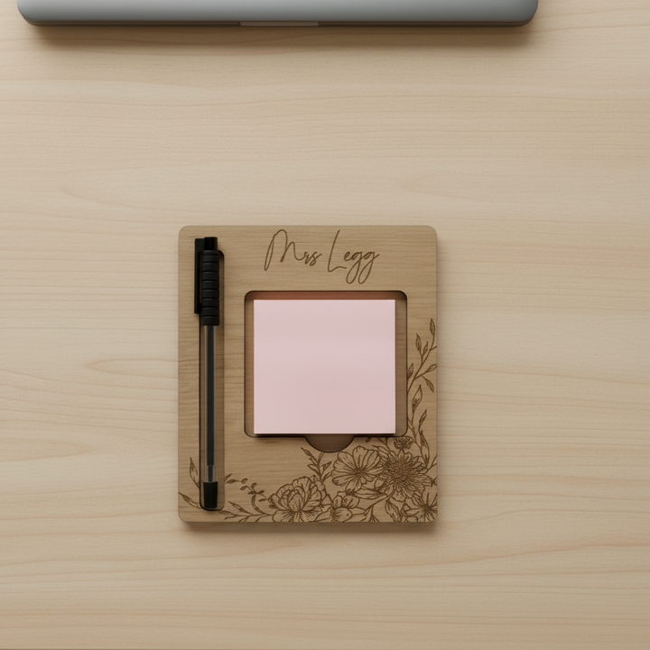Personalised Wooden Sticky Note Holder & Pen Set