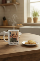 Mug with a photo of a man and child and 'Happy Father's Day' text on a white background